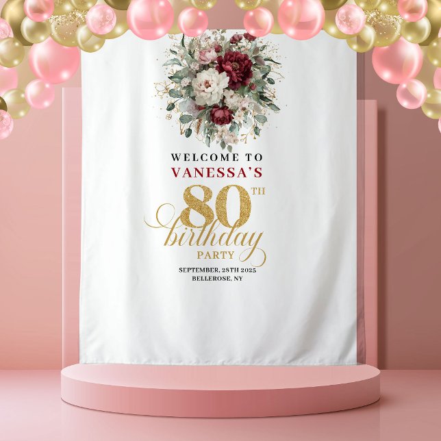 Tenture Fond de 80e anniversaire Luxe Floral Gold (Luxe Floral Gold 80th Birthday Backdrop)