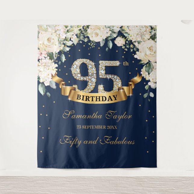 Tenture Fond de 95e anniversaire avec fleurs et verdure en (Devant)