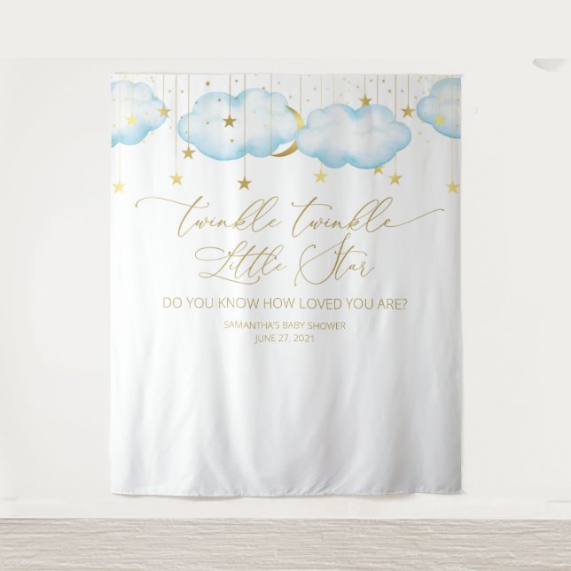 Tenture Fond de Baby Shower Bleu, Twinkle Little Star (Devant)