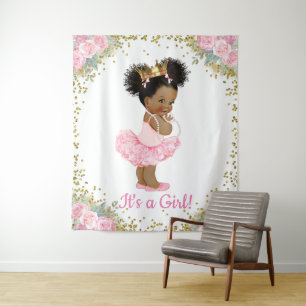 Tenture Fond de Baby Shower de Princesse Afro-Américaine