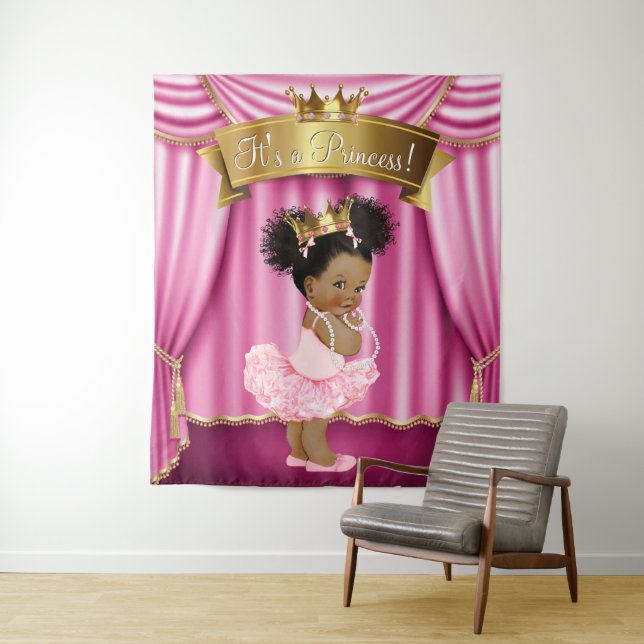 Tenture Fond de Baby Shower de Princesse Afro-Américaine (En situation)