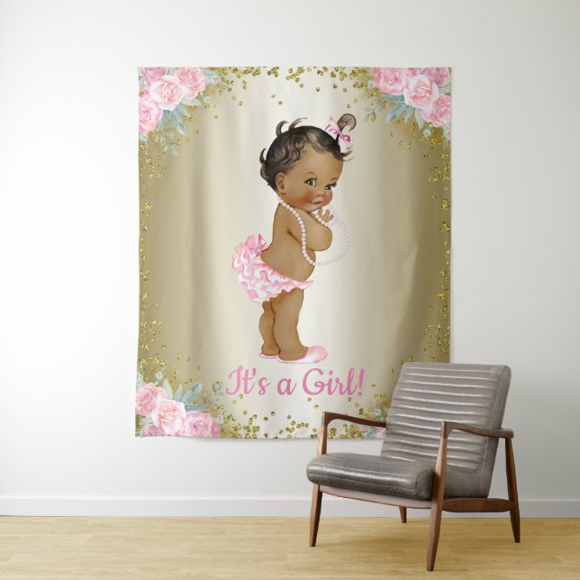 Tenture Fond de Baby Shower pour Bébé Fille Ethnique (En situation)
