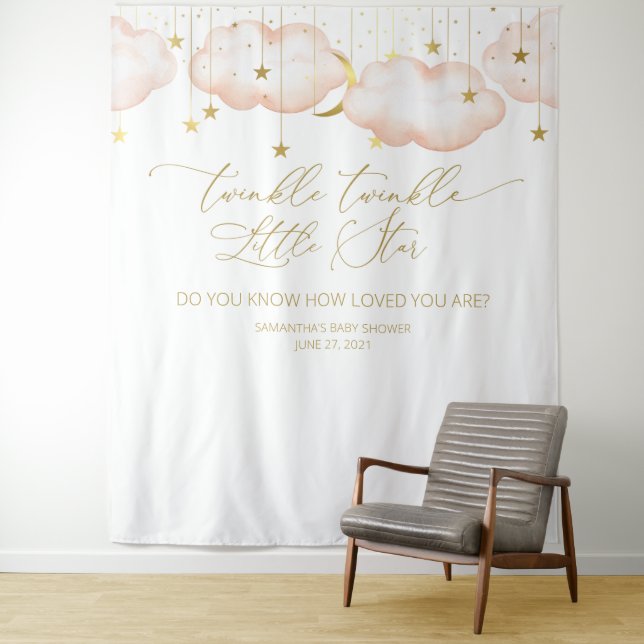 Tenture Fond de Baby Shower Rose, Twinkle Little Star Ban (En situation)
