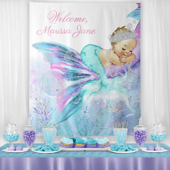 Tenture Fond de Baby Shower Sirène Blonde (You can change the text for your event.)