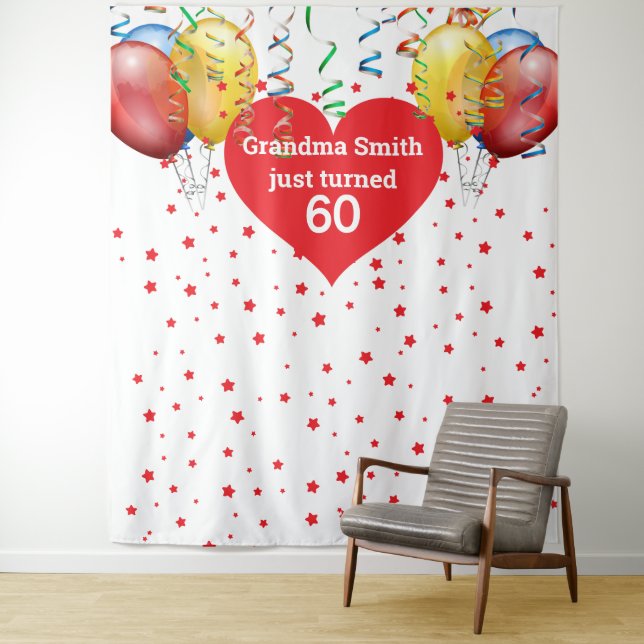 Tenture Fond de ballon d'anniversaire 60e Prop de photo (En situation)