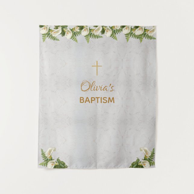 Tenture Fond de baptême Croix en marbre doré Callas (Devant)