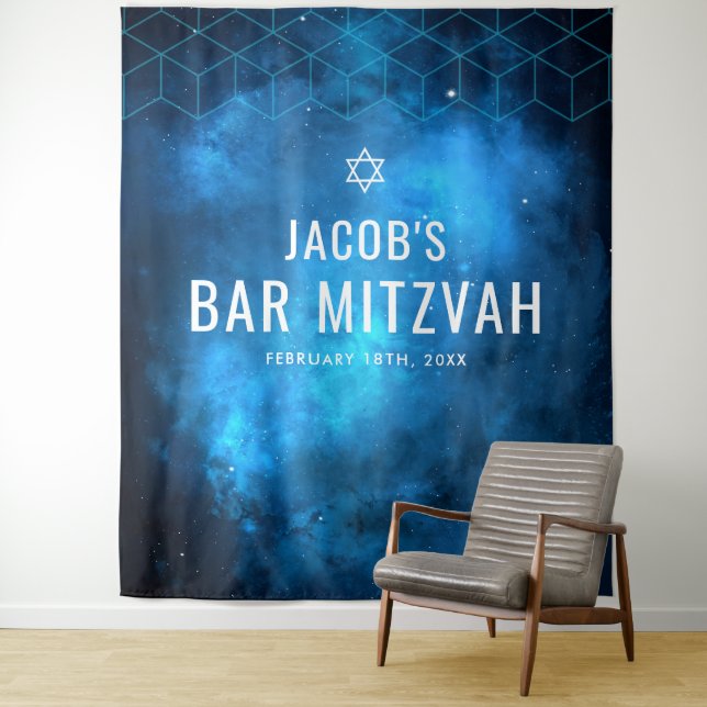 Tenture Fond de Bar Mitzvah Galaxie Espace Bleu (En situation)