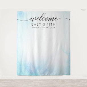 Tenture Fond de bienvenue bleu pour Baby Shower
