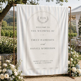 Tenture Fond de bienvenue de mariage rayé bleu et sauge
