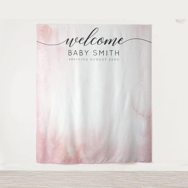 Tenture Fond de bienvenue rose pour la fête de naissance (Devant)