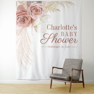 Tenture Fond de cabine photo de baby shower beige avec her