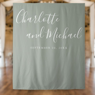 Tenture Fond de cabine photo de mariage à écriture vert sa
