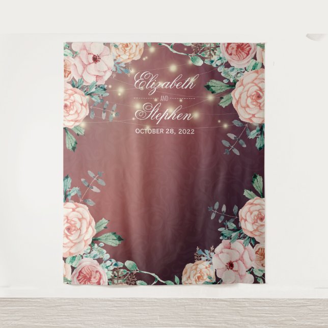 Tenture Fond de cabine photo de mariage avec guirlande lum (Devant)