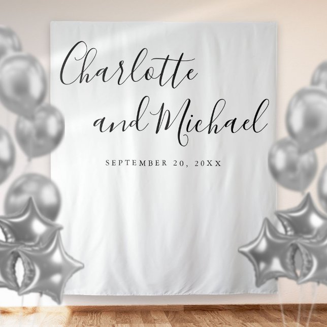 Tenture Fond de cabine photo de mariage noir et blanc chic (Chic Black And White Wedding Photo Booth Backdrop)