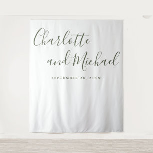 Tenture Fond de cabine photo de mariage Olive Green Script