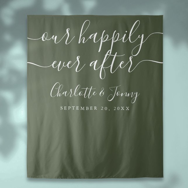 Tenture Fond de cabine photo de mariage vert olive (Olive Green Wedding Photo Booth Backdrop)