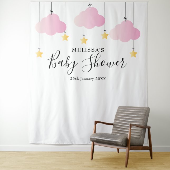 Tenture Fond de cabine photo pour Baby Shower Rose Joli (En situation)