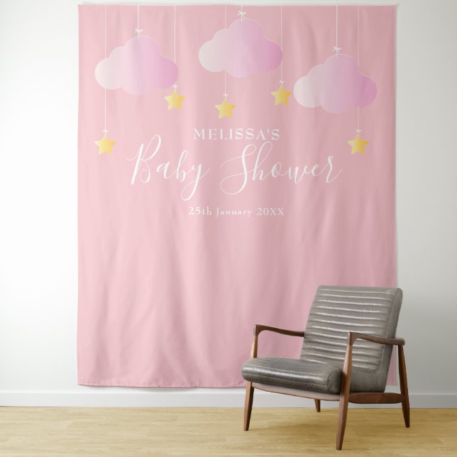 Tenture Fond de cabine photo rose pour Baby Shower (En situation)