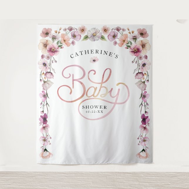 Tenture Fond de cabine pour Baby Shower avec fleurs sauvag (Devant)