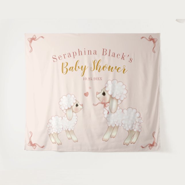 Tenture Fond de cabine pour Baby Shower "Jolie Fille Rose  (Devant (Horizontal))
