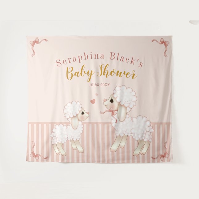 Tenture Fond de cabine pour Baby Shower Lamb avec rayures  (Devant (Horizontal))