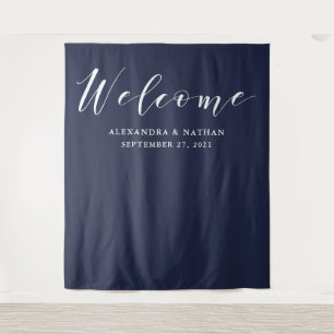 Tenture Fond de calligraphie bleu marine   Accessoire de p