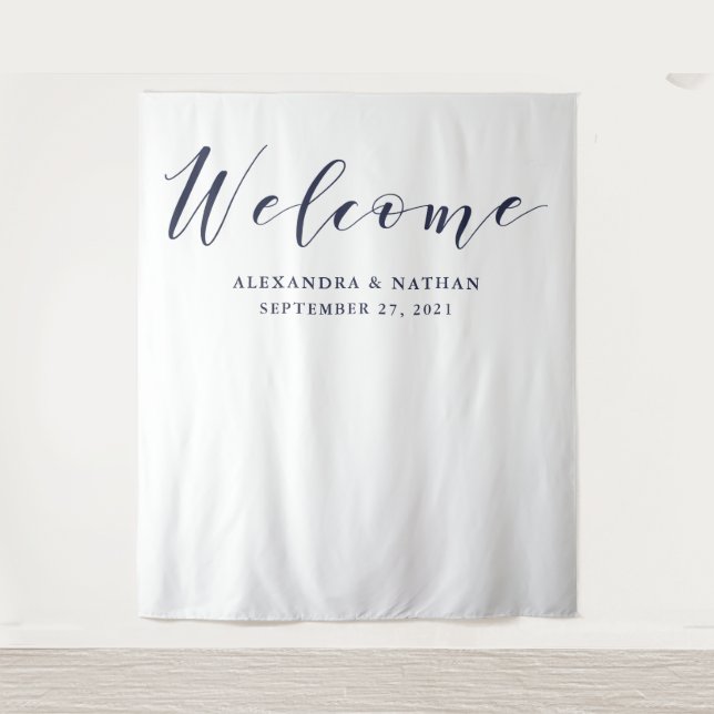 Tenture Fond de calligraphie bleu marine | Accessoire de p (Devant)