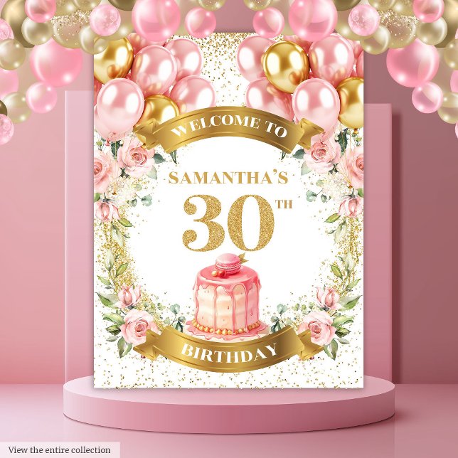 Tenture Fond de célébration en or rose pour un 30e anniver (Cute 30th Birthday Blush Gold Celebration Backdrop)