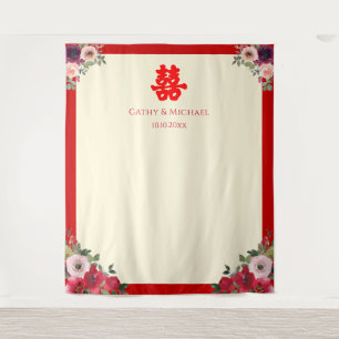 Tenture Fond de cérémonie du thé floral rouge pour mariage