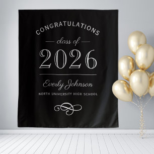 Tenture Fond de classe 2026 Noir Blanc Élégant