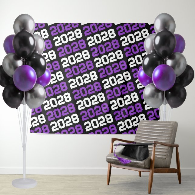 Tenture Fond de classe de fin d'études noir et violet (Graduation Repeating Class Year Party Backdrop in Purple, White and Black)