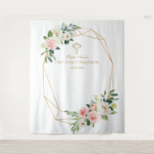 Tenture Fond de communion solennelle cadre doré floral ros