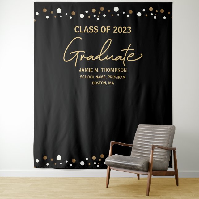 Tenture Fond de confettis dorés pour la remise des diplôme (En situation)