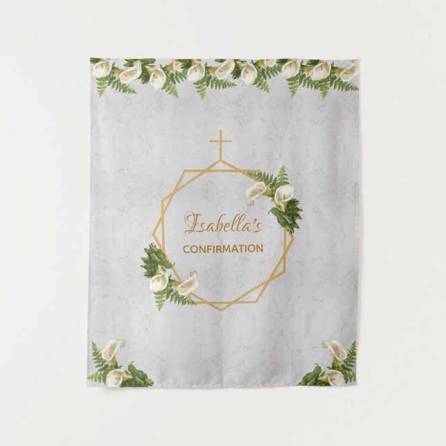 Tenture Fond de confirmation | Callas dorés en marbre (Devant)