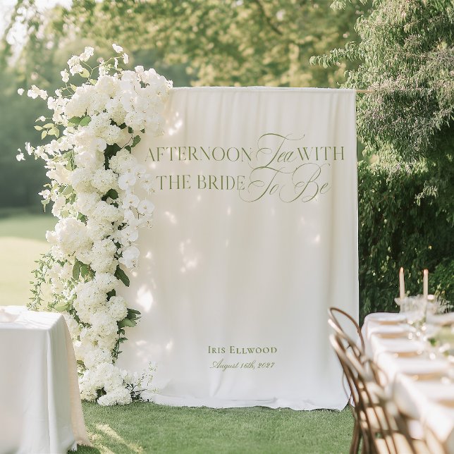 Tenture Fond de Décor Bannière de Mariage de Jardin Élégan (Elegant Garden Tea Bridal Shower Backdrops Banner)