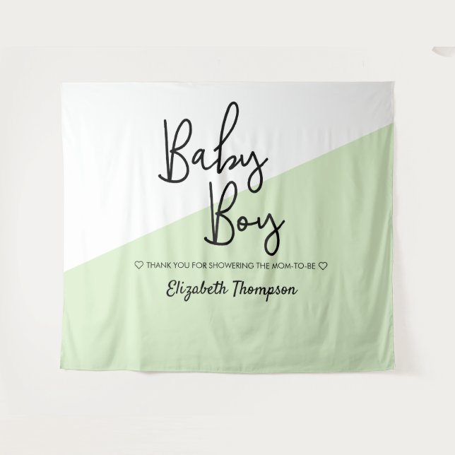 Tenture Fond de décor bébé garçon vert Panneau de bienvenu (Devant (Horizontal))