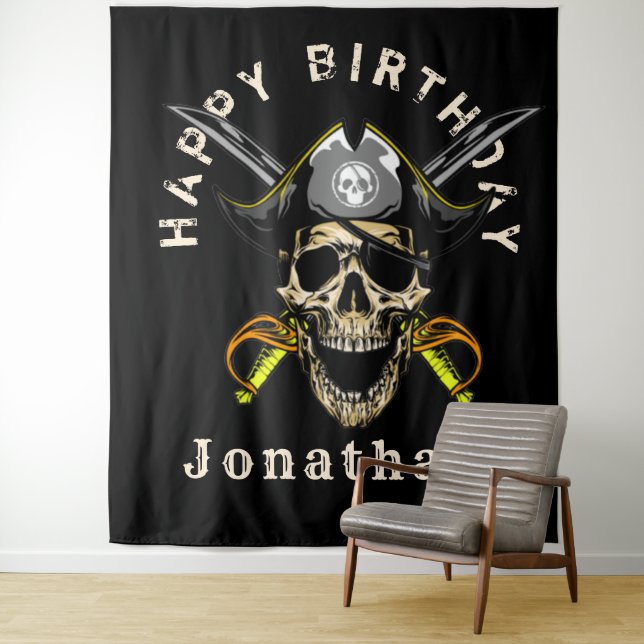 Tenture Fond de décor Crâne de Pirate Ohé (En situation)