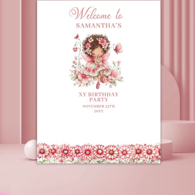 Tenture Fond de décor d'anniversaire 2 Pastel Rose Fée Jol (Pastel Pink Fairy Cute Floral 2nd Birthday Backdrop)