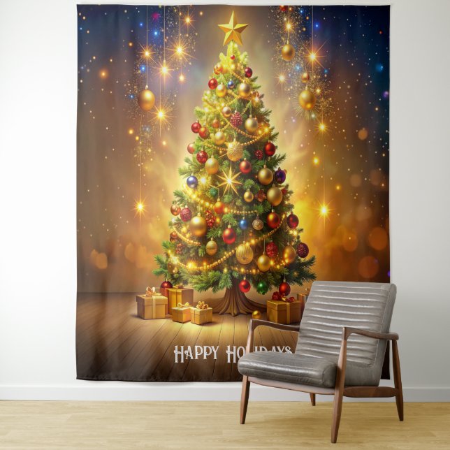 Tenture Fond de décor d'arbre de Noël décoré (En situation)