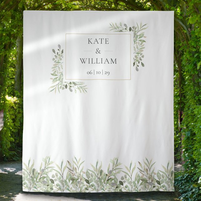 Tenture Fond de décor de cabine photo de mariage avec feui (Greenery Foliage Wedding Photo Booth Backdrop)