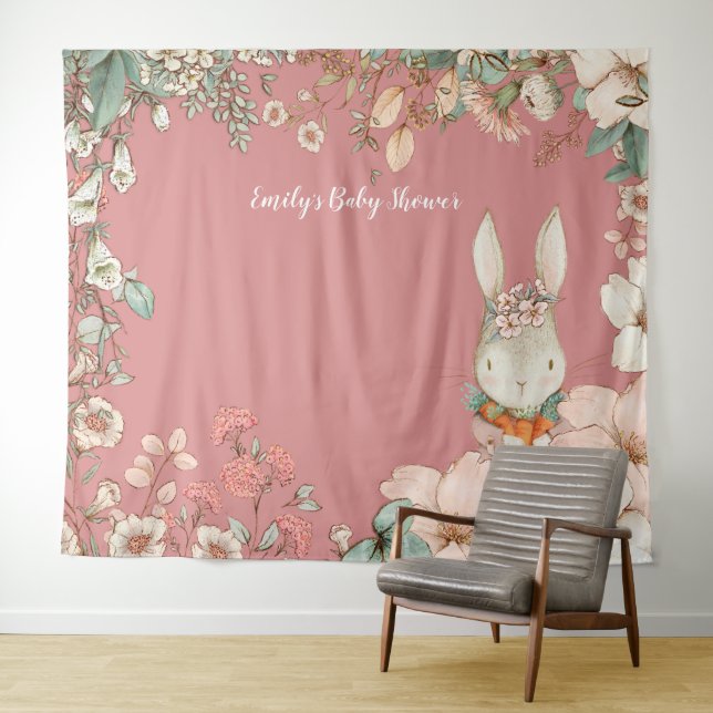 Tenture Fond de décor de fête prénatale de bébé lapin vint (En situation (horizontale))