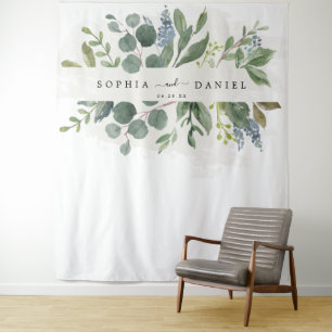 Tenture Fond de décor de mariage à l'eucalyptus bleu pouss