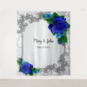 Tenture Fond de Décor de Mariage aux Roses Bleues Élégante