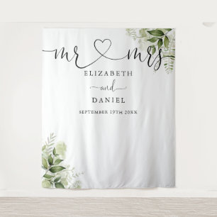 Tenture Fond de Décor de Mariage avec Écriture Mr Mme et V