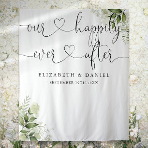Tenture Fond de décor de mariage avec verdure et écriture 