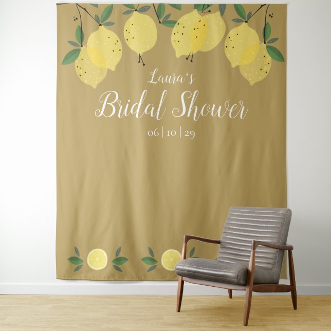 Tenture Fond de décor de mariage doré aux citrons modernes (En situation)