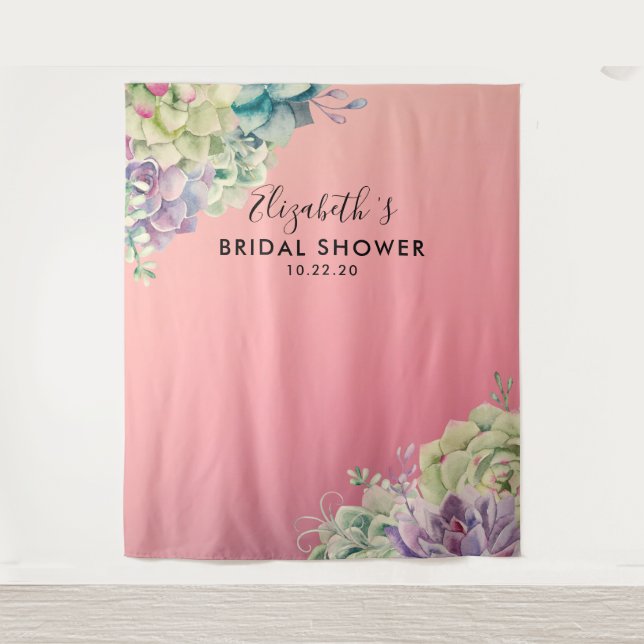 Tenture Fond de décor de photo de douche de mariée aquarel (Devant)