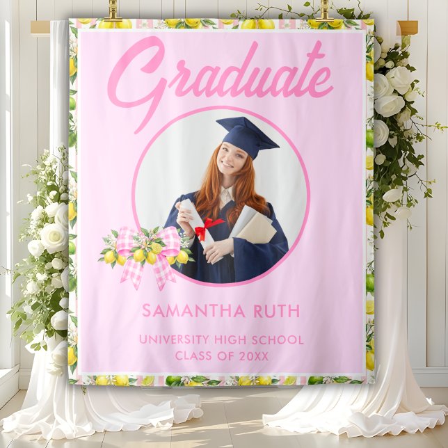 Tenture Fond de décor de remise de diplôme Citron Rose Fra (Créateur téléchargé)