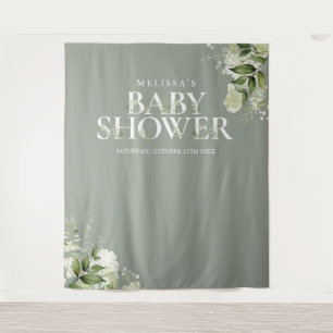 Tenture Fond de décor de shower de bébé floral vert sauge