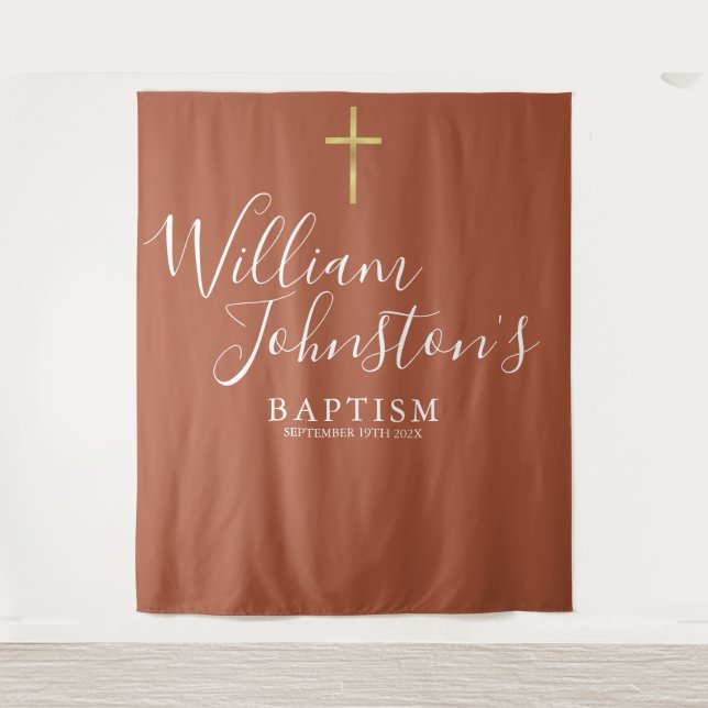 Tenture Fond de décor en terre cuite pour baptême (Devant)